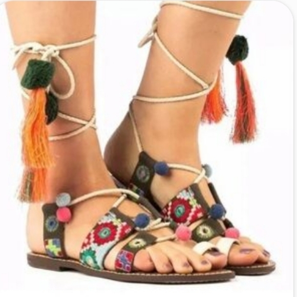 Sam Edelman Gretchen Gladiators 6.5 anthropologie embroidered tassel sandals - Picture 6 of 9